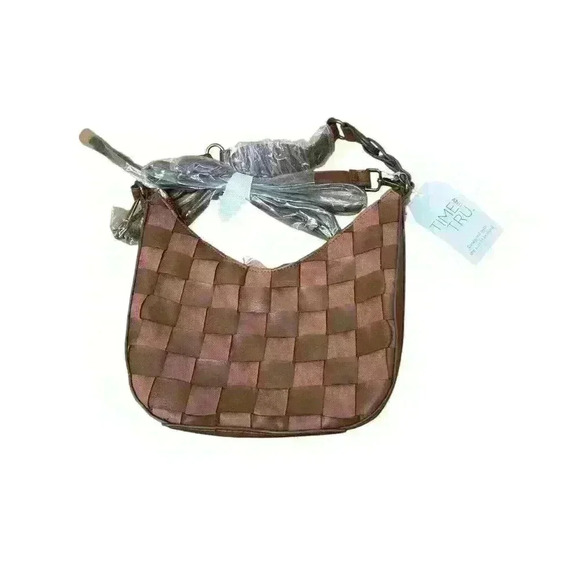 Time and Tru Women's Alice Crossbody Bag Brown Adjustable Handbag Shoulder Weave - Picture 6 of 9